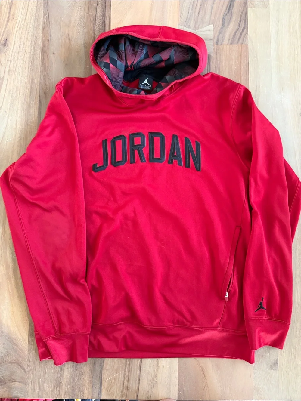 Mens Jordan Red Pullover Hoodie with Black Logo